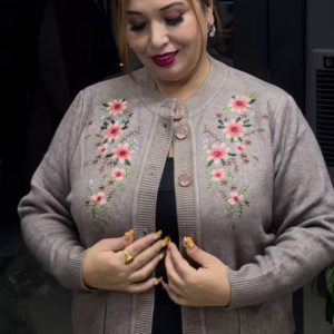 Plus Size Embroidered Pure Acrylic Cardigan