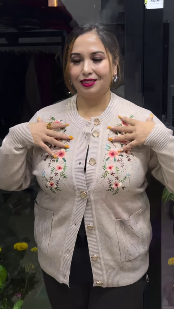 Plus Size Embroidered Pure Acrylic Cardigan - Image 6