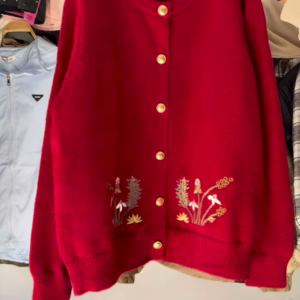 Floral Embroidery Knit Cardigan for Middle-Aged and Elderly Women β Loose, Large-Size, Long Design
