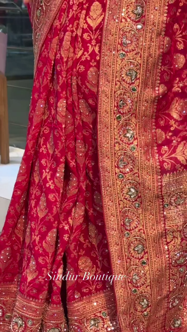 Regal Crimson Banarasi: The Sindur Boutique’s Heritage Silk Masterpiece - Image 3