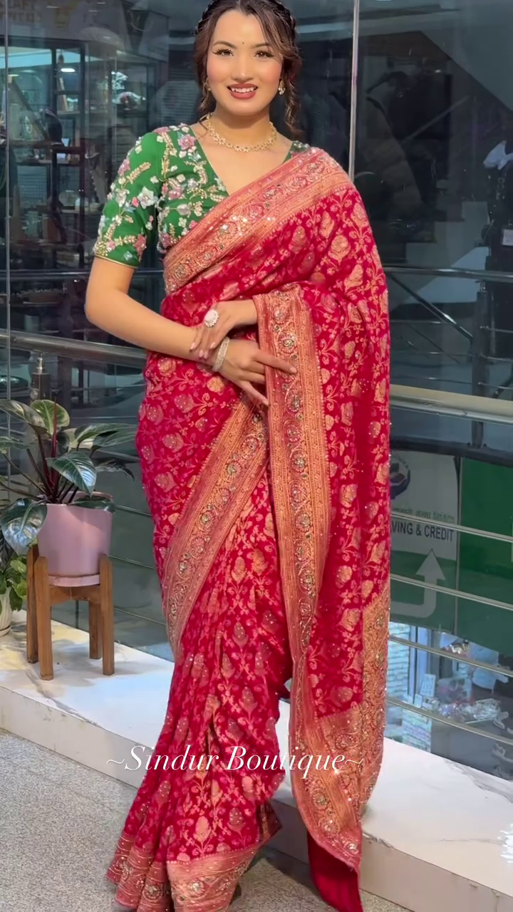 Regal Crimson Banarasi: The Sindur Boutique’s Heritage Silk Masterpiece - Image 6