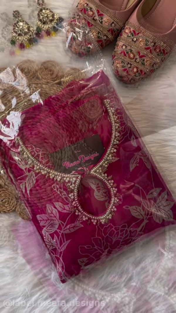 Burgundy Floral Print Kurti with Decorative Neckline