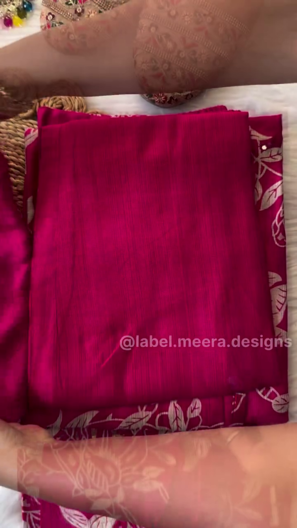 Burgundy Floral Print Kurti with Decorative Neckline - Image 3