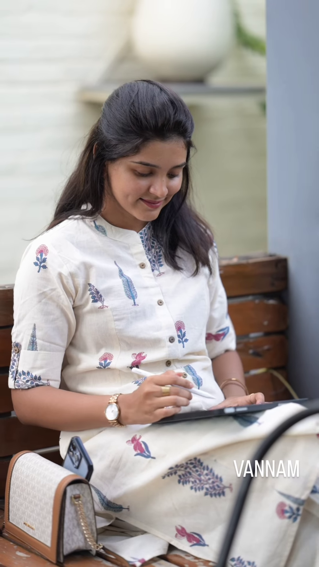 Elegant Off-White Floral Shirt Kurti Set – Timeless Grace & Comfort - Image 3