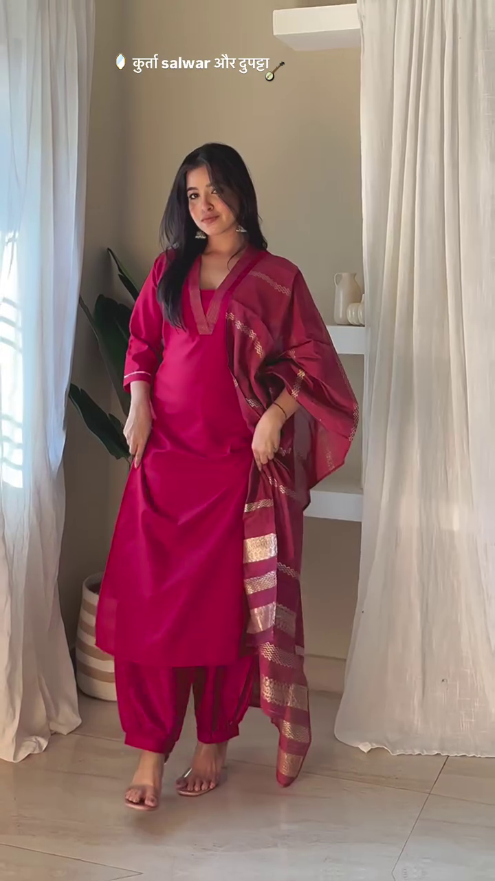 Elegant Magenta Kurta Salwar with Dupatta Set
