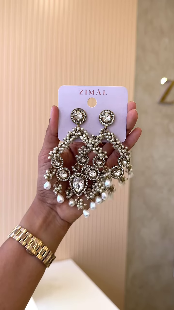 Elegant Kundan & Pearl Chandelier Earrings ✨