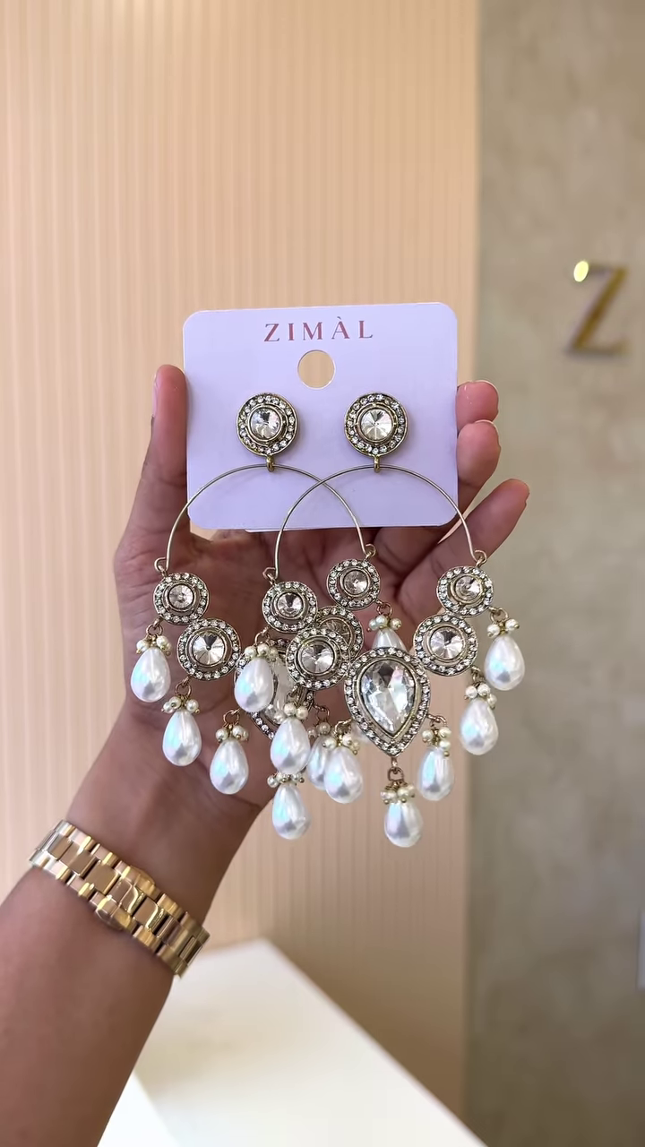 Elegant Kundan & Pearl Chandelier Earrings ✨ - Image 2