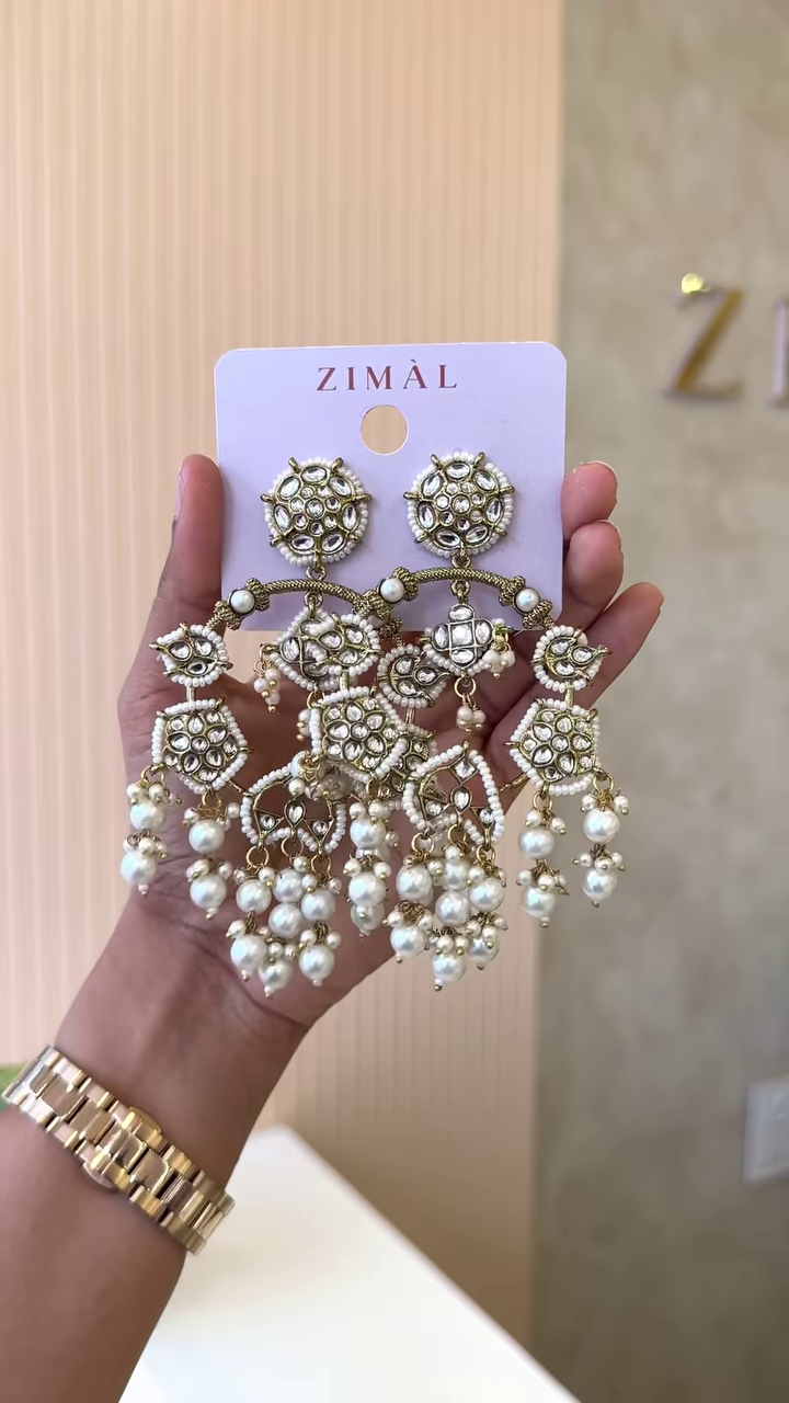 Elegant Kundan & Pearl Chandelier Earrings ✨ - Image 3