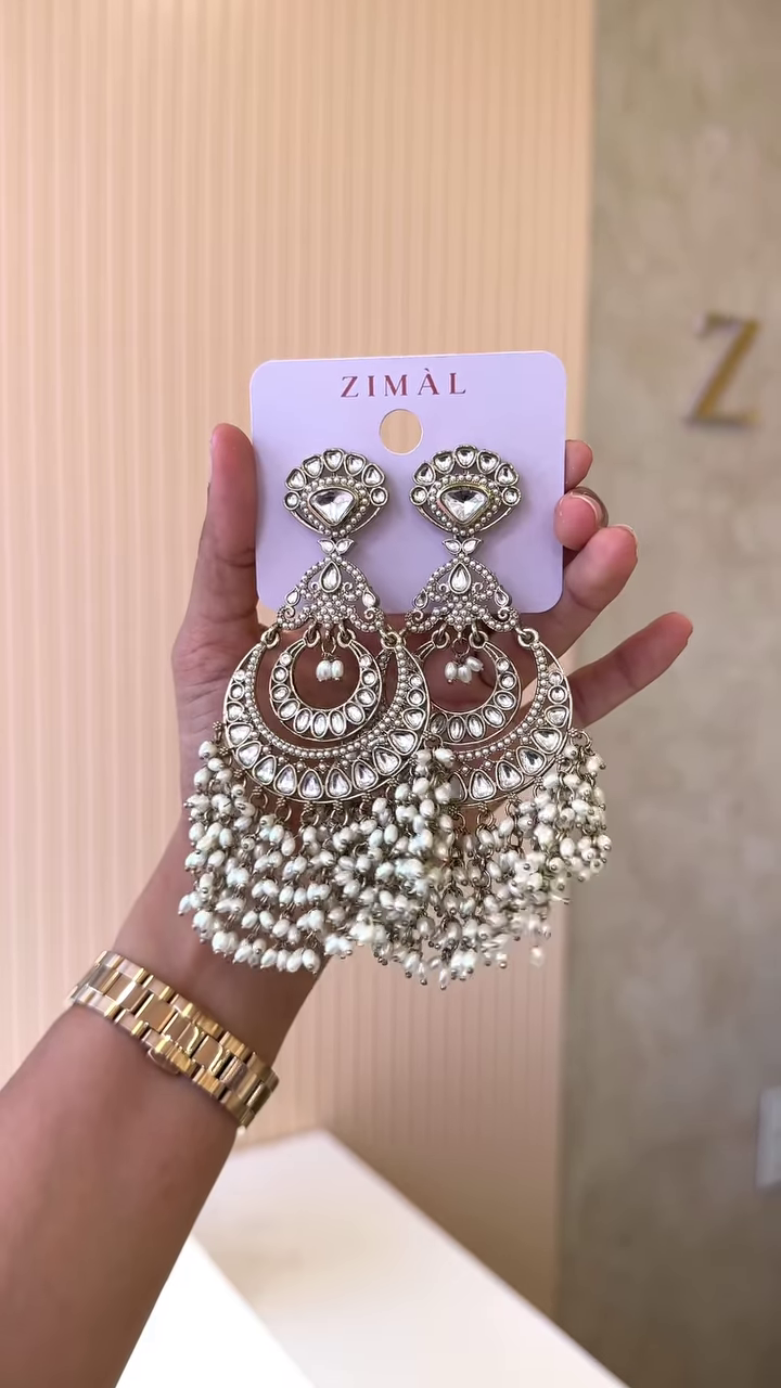 Elegant Kundan & Pearl Chandelier Earrings ✨ - Image 4