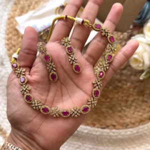Stunning Floral Ruby Necklace Set for Elegant Occasions