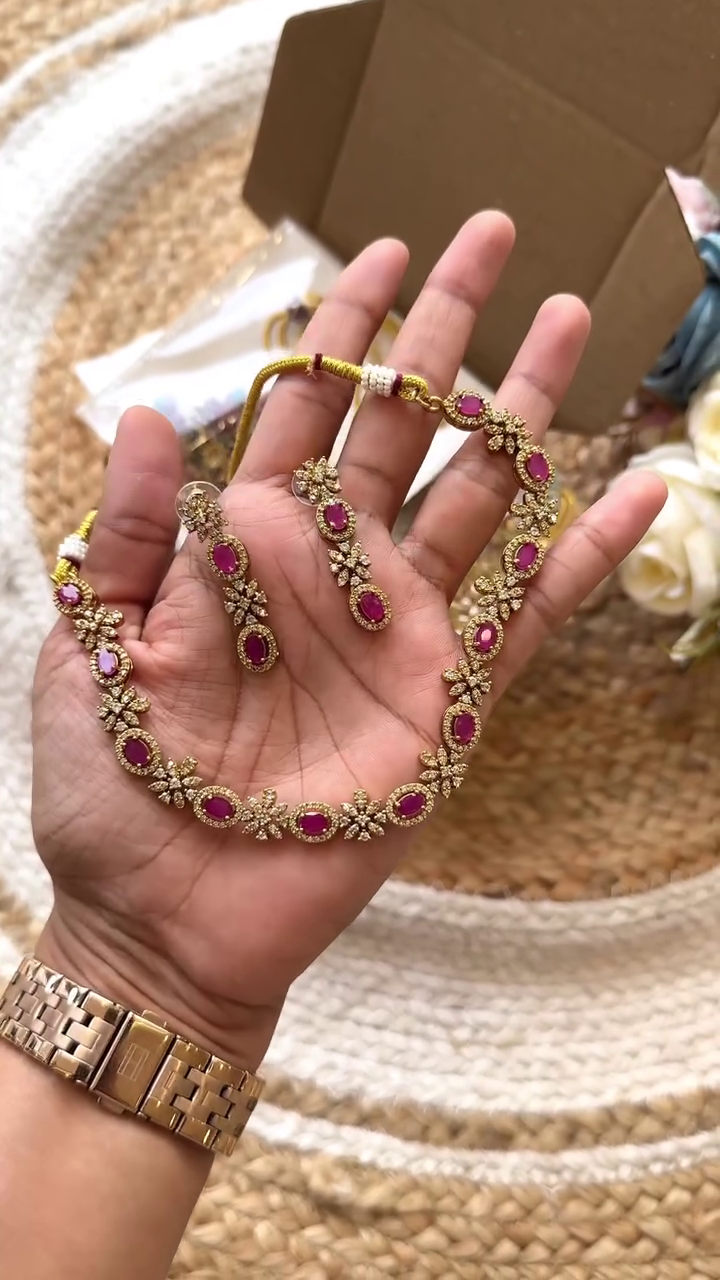 Stunning Floral Ruby Necklace Set for Elegant Occasions