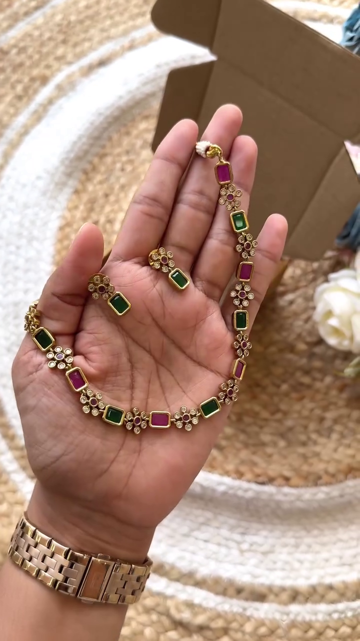 Stunning Floral Ruby Necklace Set for Elegant Occasions - Image 3
