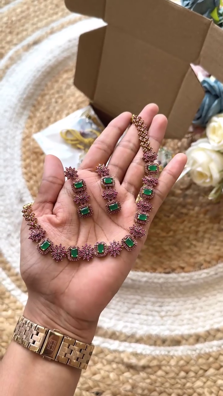 Stunning Floral Ruby Necklace Set for Elegant Occasions - Image 4