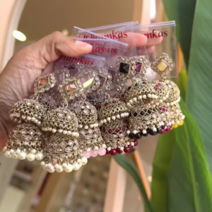 Exquisite Silver-Tone Jhumkas – A Timeless Statement Piece