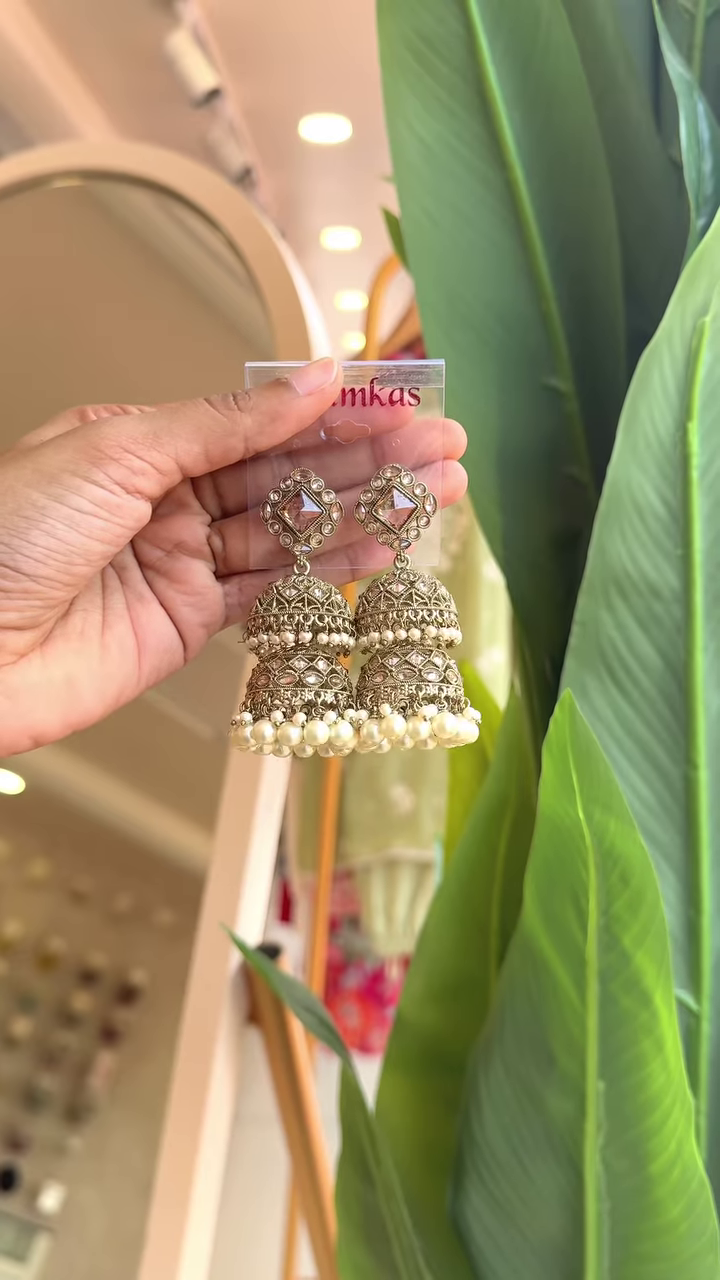 Exquisite Silver-Tone Jhumkas – A Timeless Statement Piece - Image 2