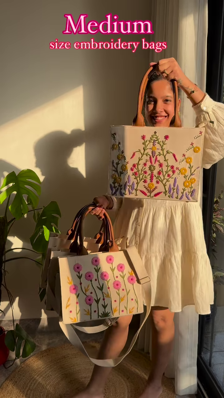 🌸 Medium Embroidered Tote Bags – Handcrafted Floral Elegance - Image 2