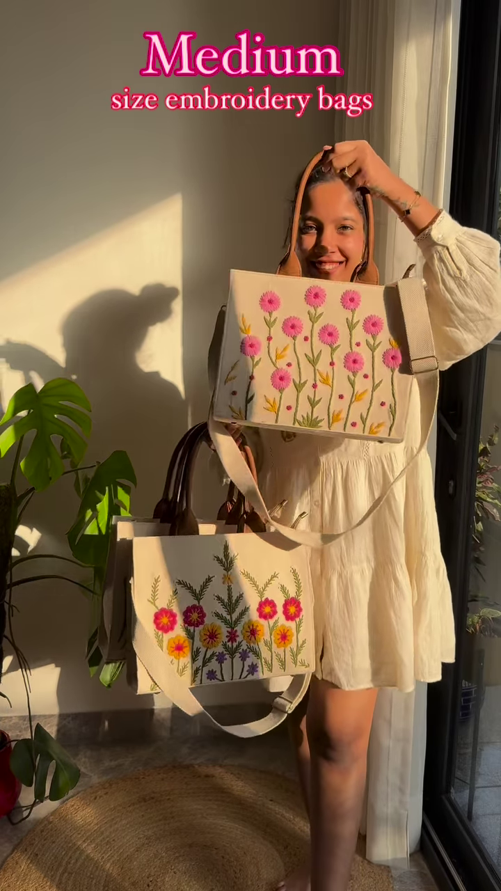 🌸 Medium Embroidered Tote Bags – Handcrafted Floral Elegance - Image 3