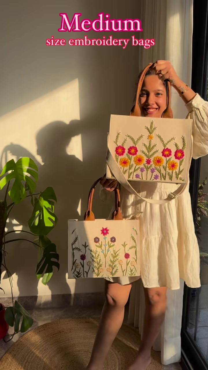 🌸 Medium Embroidered Tote Bags – Handcrafted Floral Elegance - Image 4