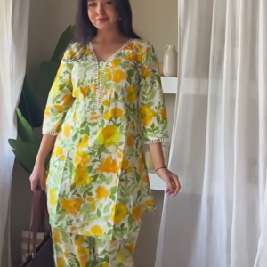 Elegant Everyday Women's Cotton Printed Co-ord Set – Lightweight Kurta and Pant Set with Matching Dupatta Option – Office & Casual Wear