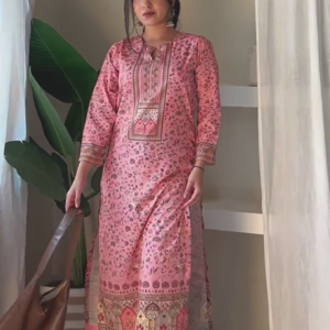 Elegant Ethnic Vibes – Women’s Pure Cotton Printed Straight Kurta Set with Minimalist Motifs & Traditional Border Accents – Ideal for Everyday College Wear