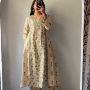 Elegant Floral Print Anarkali Kurta Set with Churidar and Dupatta for Festive Celebrations