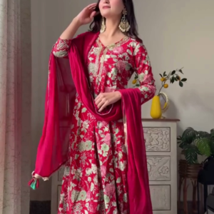 Sophisticated Beige Floral Embroidered Kurta Set With Vibrant Colors