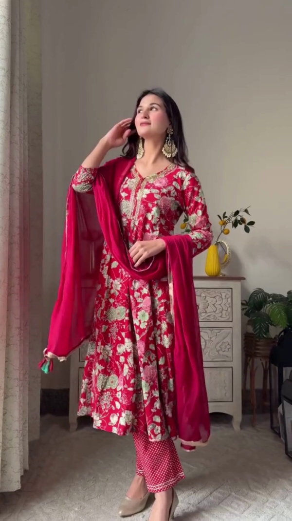Sophisticated Beige Floral Embroidered Kurta Set With Vibrant Colors