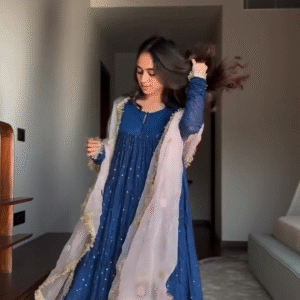 Midnight Blue Gota Patti Anarkali Kurti with Net Dupatta