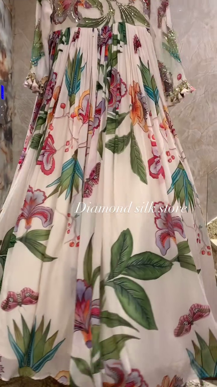 Exquisite Floral Embroidered A-Line Anarkali Dress with Handcrafted Sequins and Modelled Silk Fabric for Festive Occasions - Image 3