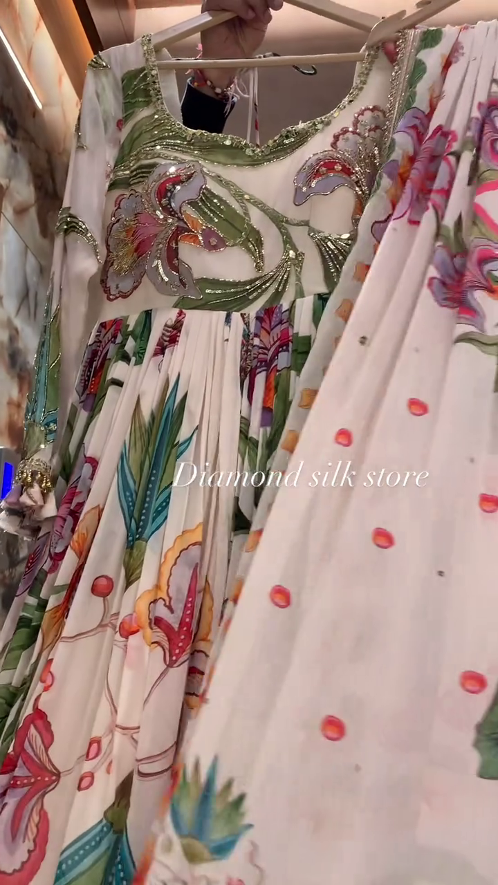 Exquisite Floral Embroidered A-Line Anarkali Dress with Handcrafted Sequins and Modelled Silk Fabric for Festive Occasions - Image 4