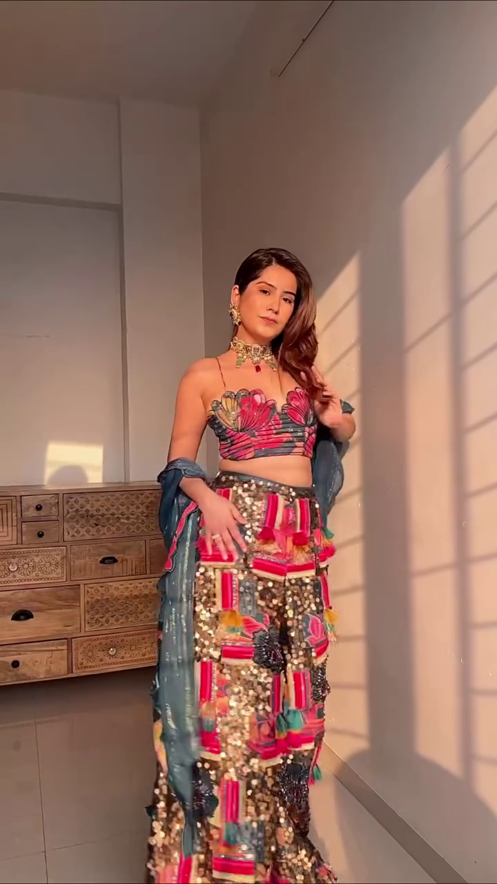 Traditional Ethnic Wear Set – Handcrafted Floral Embroidered Crop Top with Sequined Palazzo and Dupatta Ensemble for Festive Occasions - Image 3