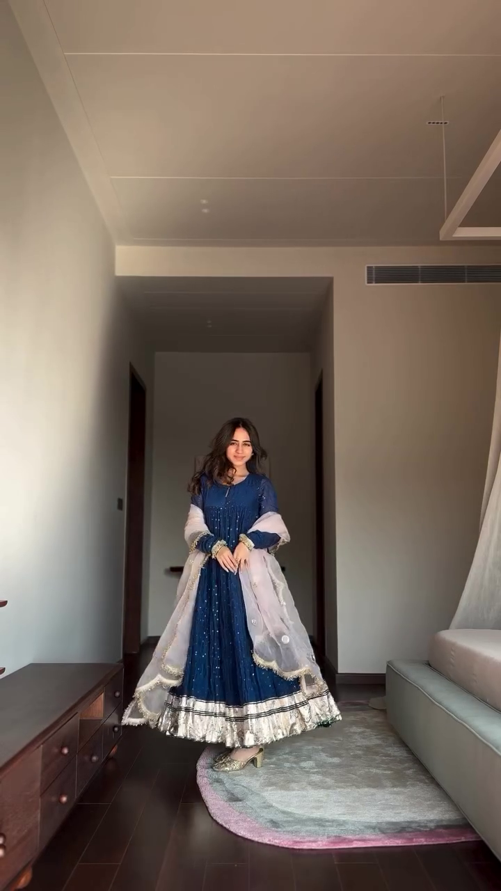 Midnight Blue Gota Patti Anarkali Kurti with Net Dupatta - Image 6