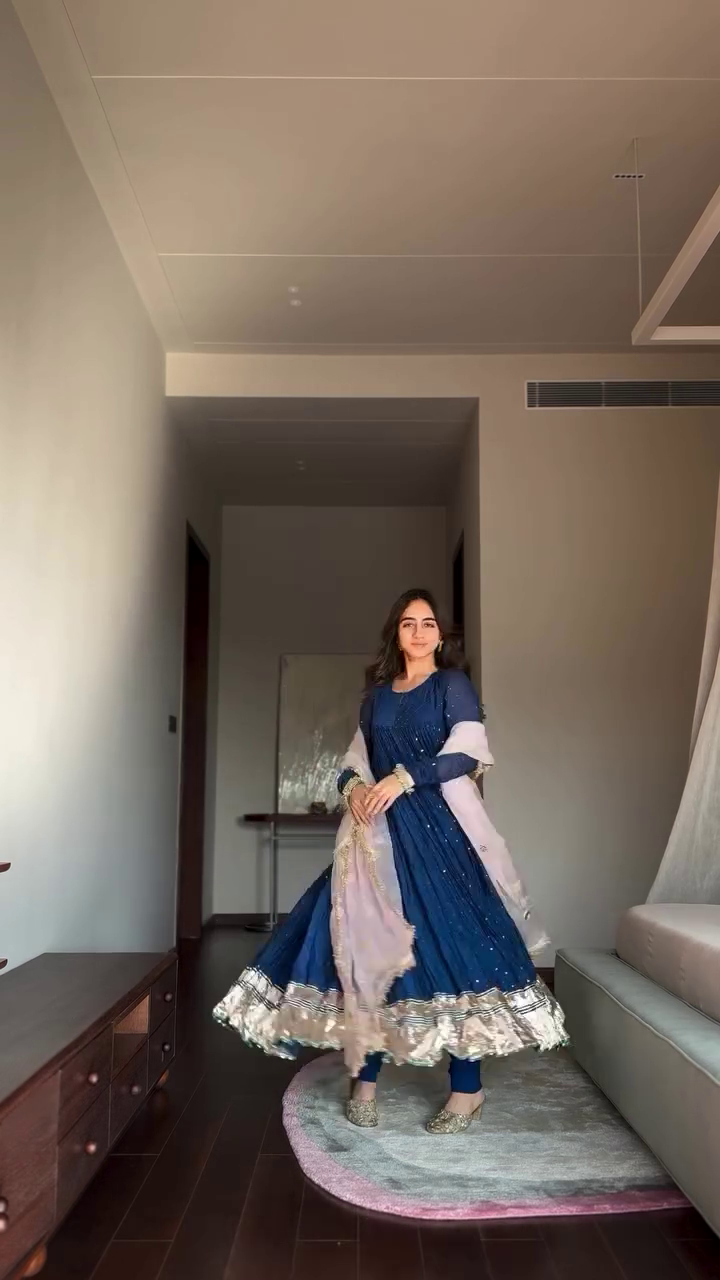 Midnight Blue Gota Patti Anarkali Kurti with Net Dupatta - Image 5