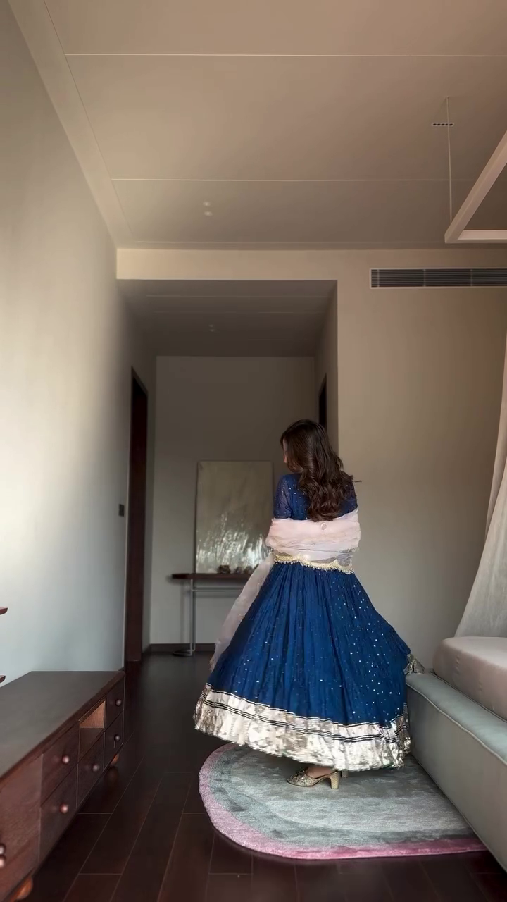 Midnight Blue Gota Patti Anarkali Kurti with Net Dupatta - Image 3