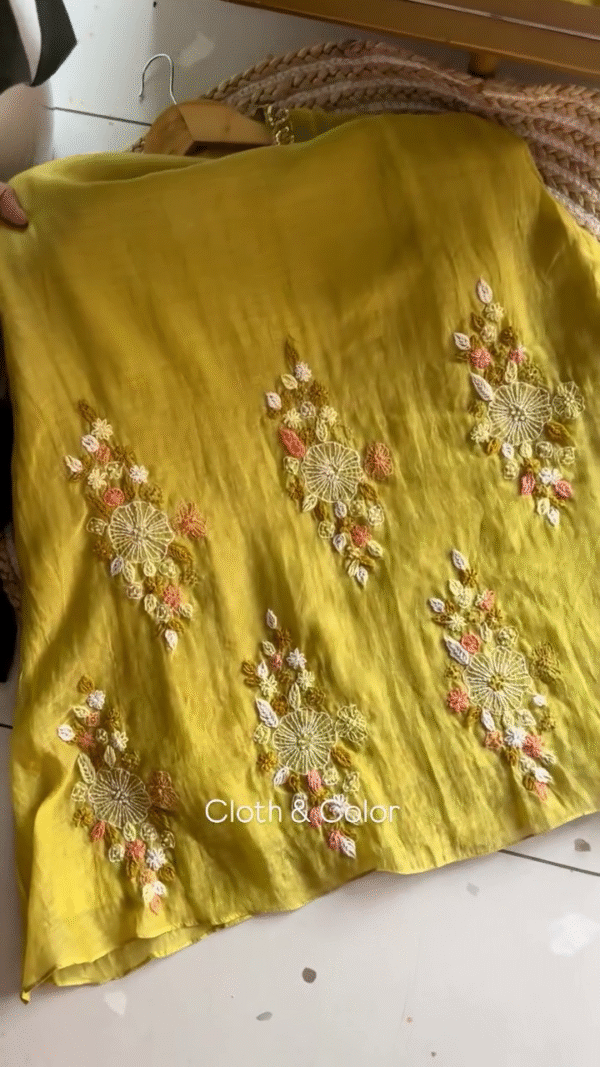 Elegant Mustard Yellow Hand-Embroidered Kurta Set with Sequin Embellished Neckline and Matching Dupatta in Soft Cotton-Silk Blend Fabric – Festive & Ethnic Wear for Women - Image 4