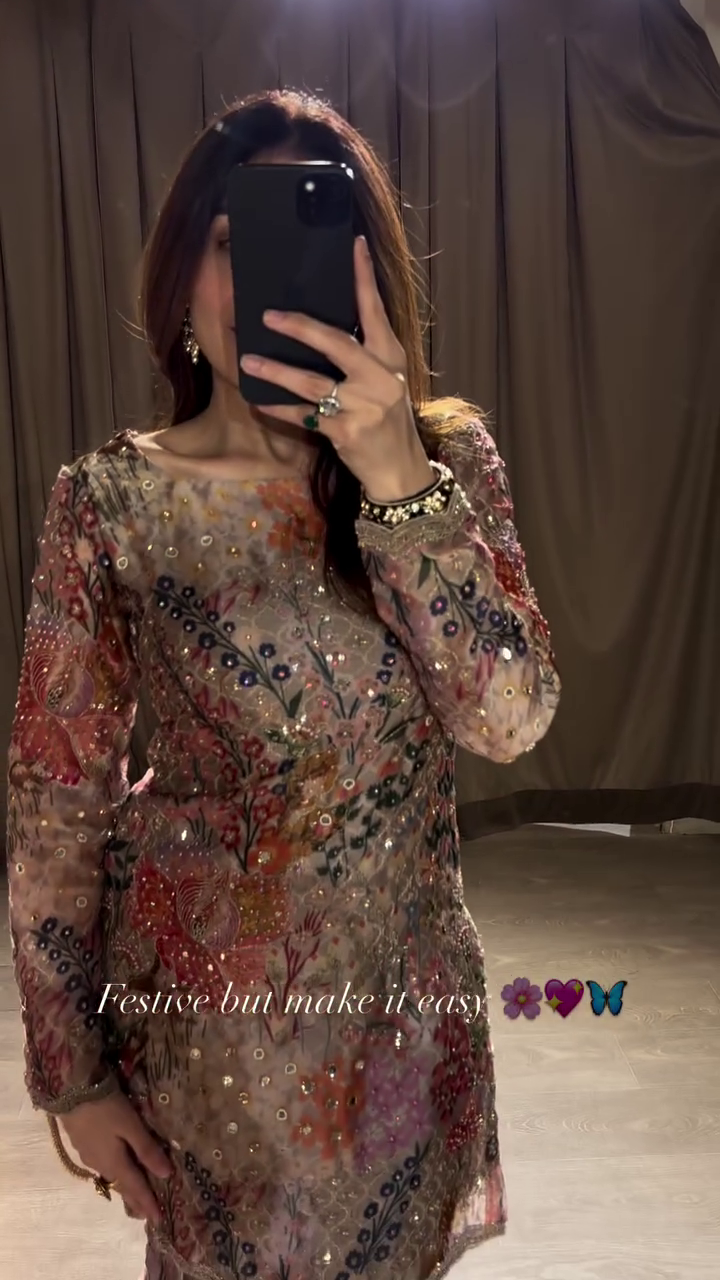 Elegant Floral Embellished Festive Wear Dress with Intricate Sequin Detailing - Image 4