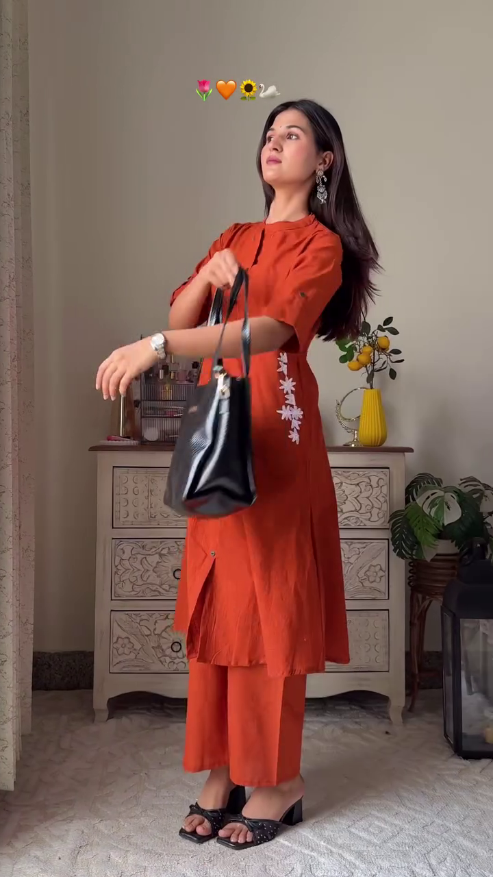 Elegant Midnight Black Straight Kurta Set with Beige-Pink Geometric Ikat Print Dupatta and Matching Trousers - Image 2