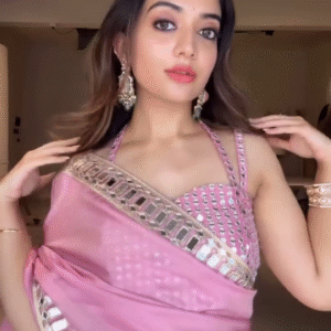 Elegant Ethnic Pink Saree with Intricate Embroidery and Stylish Blouse Set