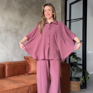 Two-Piece Co-Ord Set for Women – Ultra-Soft Short Sleeve Shirt and Wide-Leg Trousers in Sustainable Fabric - Light Shades