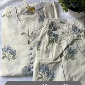 Premium Floral Print Rayon Kurta Set for Women with Stylish Front Buttons and Elastic Waist Bottom – Casual & Everyday Wear