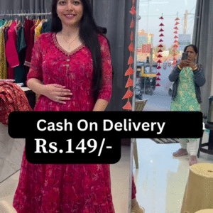 Elegant Red Floral Cotton Frock Kurti Dress – Front Button Pattern