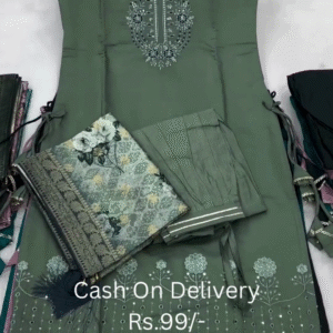 Teal Green Sleeveless Embroidered Kurti Set with Printed Dupatta