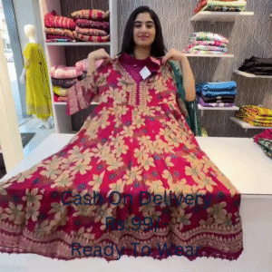 Floral Maroon Anarkali Kurta with Heavy Lace and Sequin Detailing