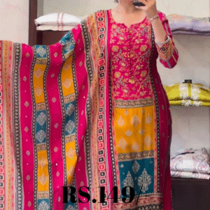 Vibrant Multicolor Printed Cotton Suit Set with Dupatta – Festival Ready Look