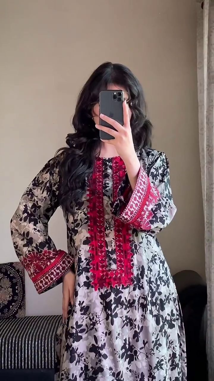 🌺 Black & Red Floral Printed Lawn Suit with Intricate Embroidery and Matching Dupatta - Image 4