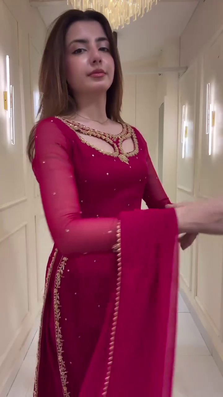 Regal Ruby Pink Straight-Cut Salwar Suit Set 💕👑 | Embroidered Georgette Festive Outfit - Image 4