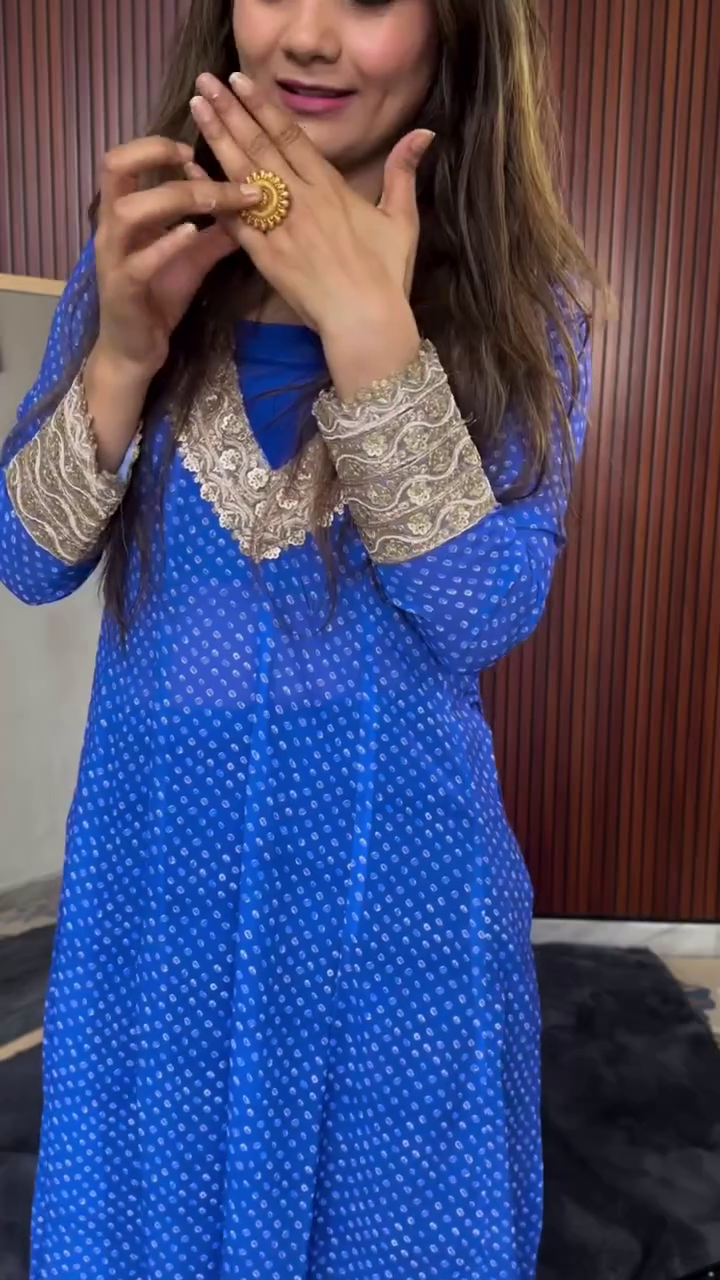 Royal Sapphire Blue Anarkali Kurta Set 🌊💎 | Handcrafted Foil Work Festive Wear - Image 2