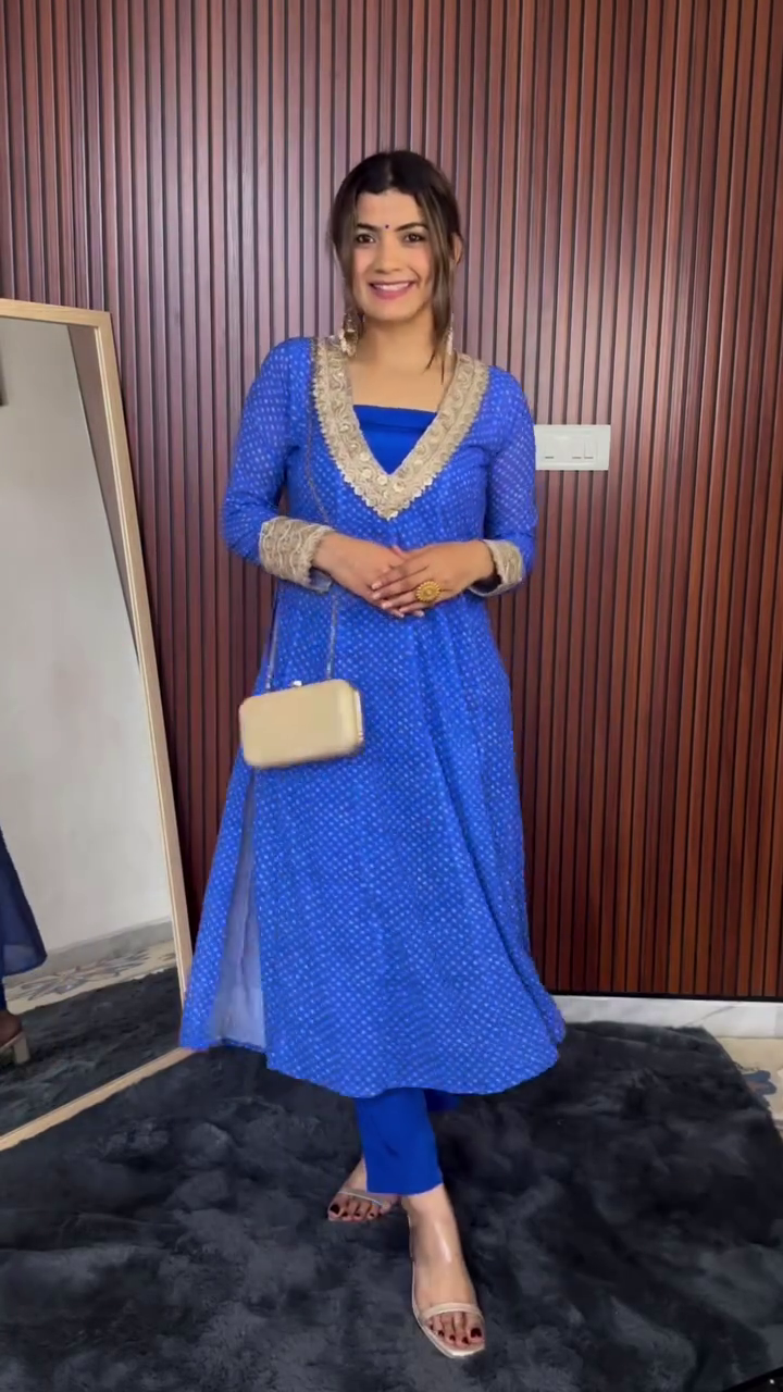 Royal Sapphire Blue Anarkali Kurta Set 🌊💎 | Handcrafted Foil Work Festive Wear - Image 3