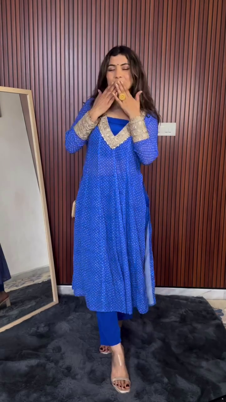 Royal Sapphire Blue Anarkali Kurta Set 🌊💎 | Handcrafted Foil Work Festive Wear - Image 4