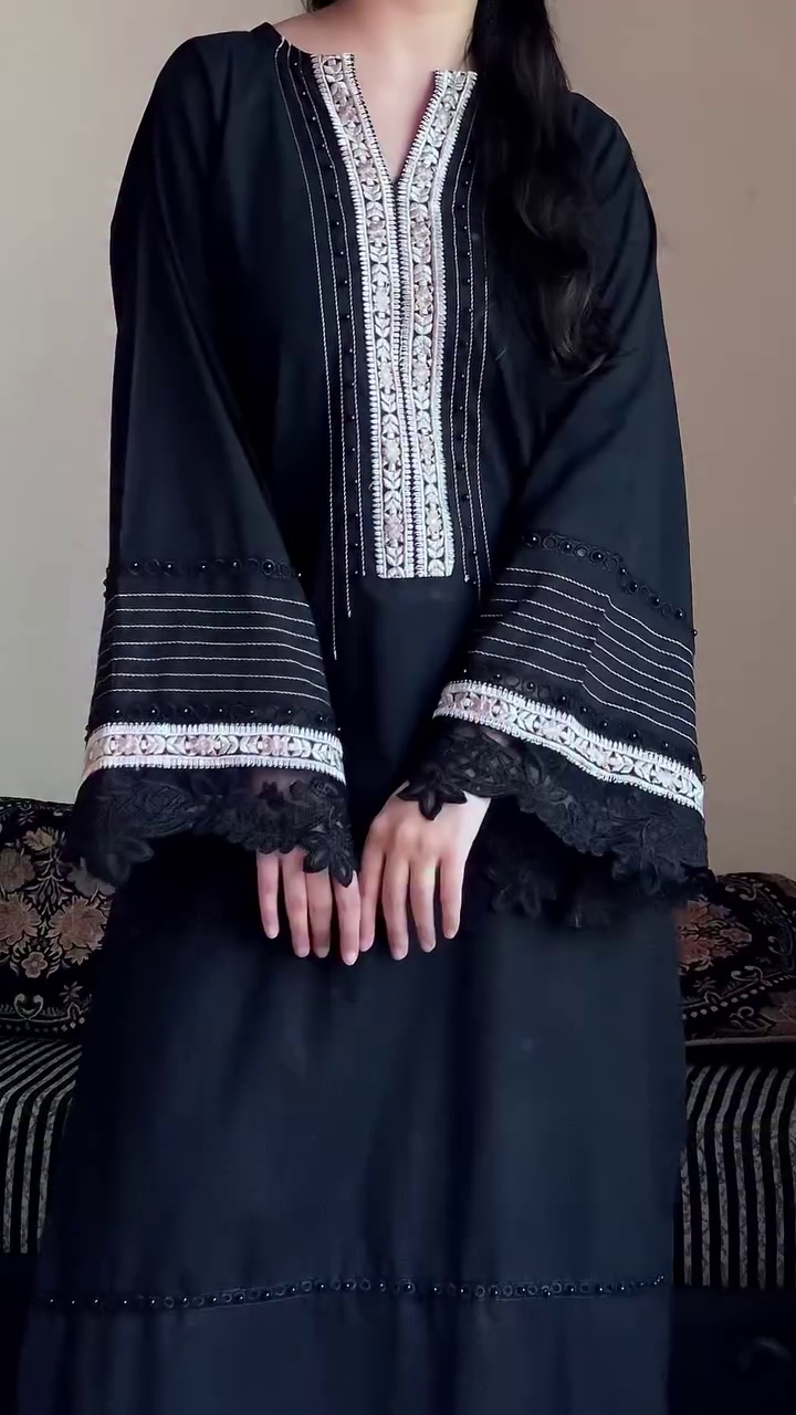 "Midnight Majesty – Black Embroidered Kurti with Lace-Detail Dupatta & Palazzo for Festive, Formal & Ethnic Wear" - Image 5